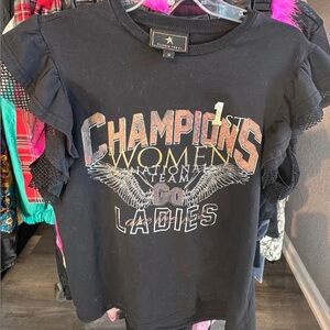 Black Graphic Ruffle Sleeve Top size: L